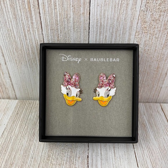 NIB Disney X Baublebar Daisy Duck Stud Earrings Gold and Crystals - Picture 1 of 4